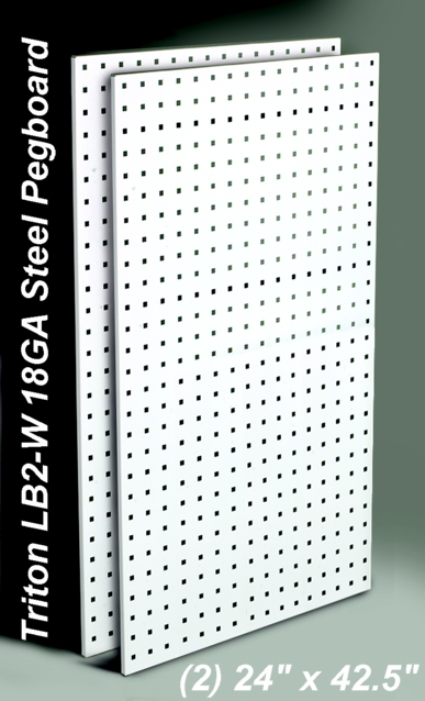 Two 24" x 42.5" Triton LocBoard™ 18ga Steel Square Hole Pegboard Panels